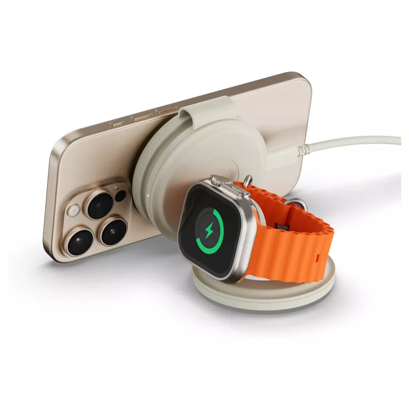 Satechi OntheGo 3-in-1 bezdrôtová nabíjačka s Qi2, piesková, 15W, ST-QTG31W
