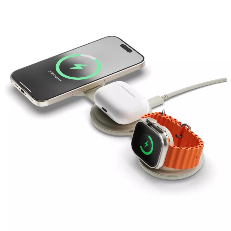 Satechi OntheGo 3-in-1 bezdrôtová nabíjačka s Qi2, piesková, 15W, ST-QTG31W