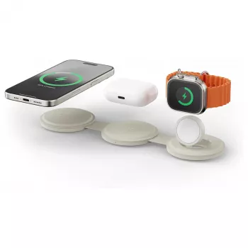 Satechi OntheGo 3-in-1 bezdrôtová nabíjačka s Qi2, piesková, 15W, ST-QTG31W