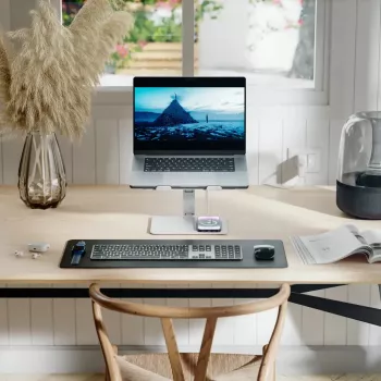ALOGIC Elite hliníkový stojan na notebook s bezdrôtovou nabíjačkou – biela