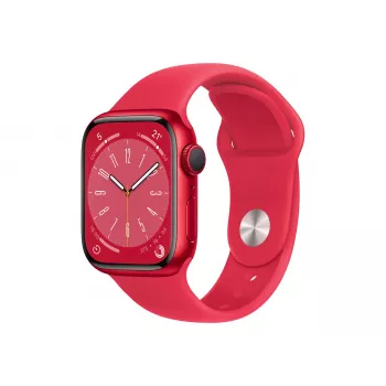Apple Watch Series 8 (GPS) - (PRODUCT)RED - 41 mm - červené hliníkové - Smartwatch so športovým remienkom - fluorelastomer - červený - regulárna veľkosť remienka - 32 GB - Wi-Fi, Bluetooth - 32 g (MNP73FD/A)