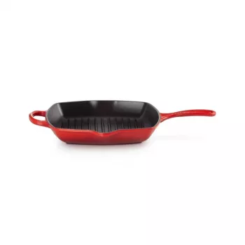 Le Creuset liatinová grilovacia panvica, hranatá, 26 cm, čerešňová červená