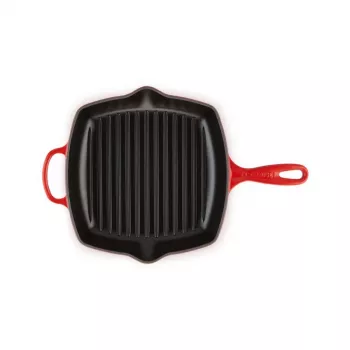 Le Creuset liatinová grilovacia panvica, hranatá, 26 cm, čerešňová červená