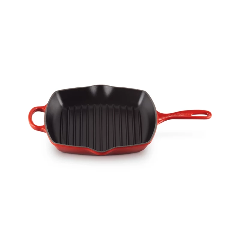 Le Creuset liatinová grilovacia panvica, hranatá, 26 cm, čerešňová červená