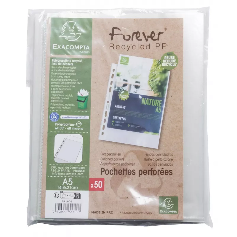 Exacompta Forever A5 zakladače s dierovaním 50 balenie transparentné zrnité 0,06 mm