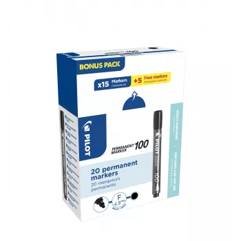 Pilot Pen 100 permanentný marker čierny 1,0 mm balenie 20 ks (15+5 zdarma)