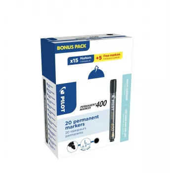 PILOT PEN 400 permanentný marker čierny 1,0 - 4,0 mm, 15+5 zdarma (20 markerov)