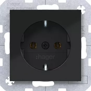 Hager WAS1100BG SCHUKO zásuvka Typ F svorky na zasunutie Night Black Glossy