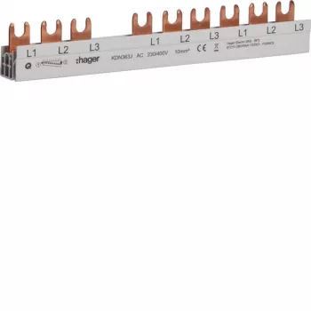 Hager KDN363J 3-polová fázová zbernica s vidlicovým zakončením 10mm² 63A 10 modulov