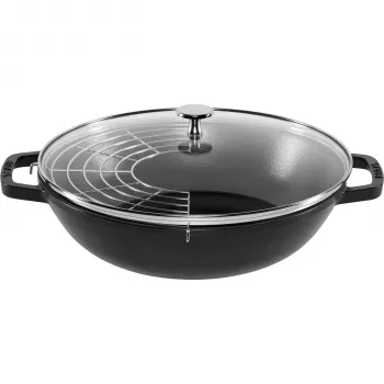 STAUB Wok 30 cm s pokrievkou čierny, liatina