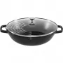 STAUB Wok 30 cm s pokrievkou čierny, liatina