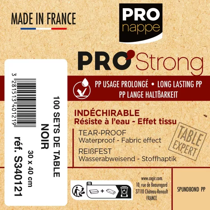 PROnappe jednorazová podložka na stôl Spunbond 400 x 300 mm čierna Spunbond PP materiál 50 g/m²