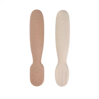 Beaba súprava 2 silikónových prvých lyžičiek a hrýzatiek Praline/Clay