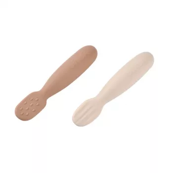 Beaba súprava 2 silikónových prvých lyžičiek a hrýzatiek Praline/Clay
