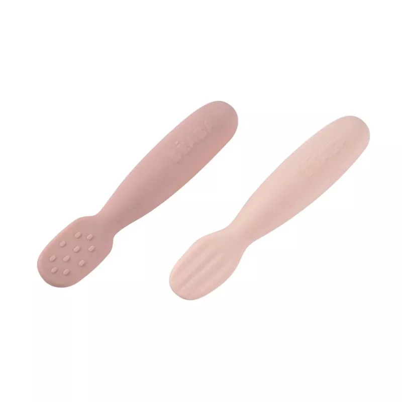 Beaba súprava 2 silikónových prvých lyžičiek a hrýzatiek Cotton Candy/Sorbet