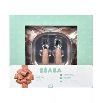 Beaba First Meals 3-in-1 darčeková súprava (tanier, príbor, podbradník) Savannah Bloom
