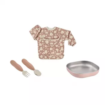 Beaba First Meals 3-in-1 darčeková súprava (tanier, príbor, podbradník) Savannah Bloom