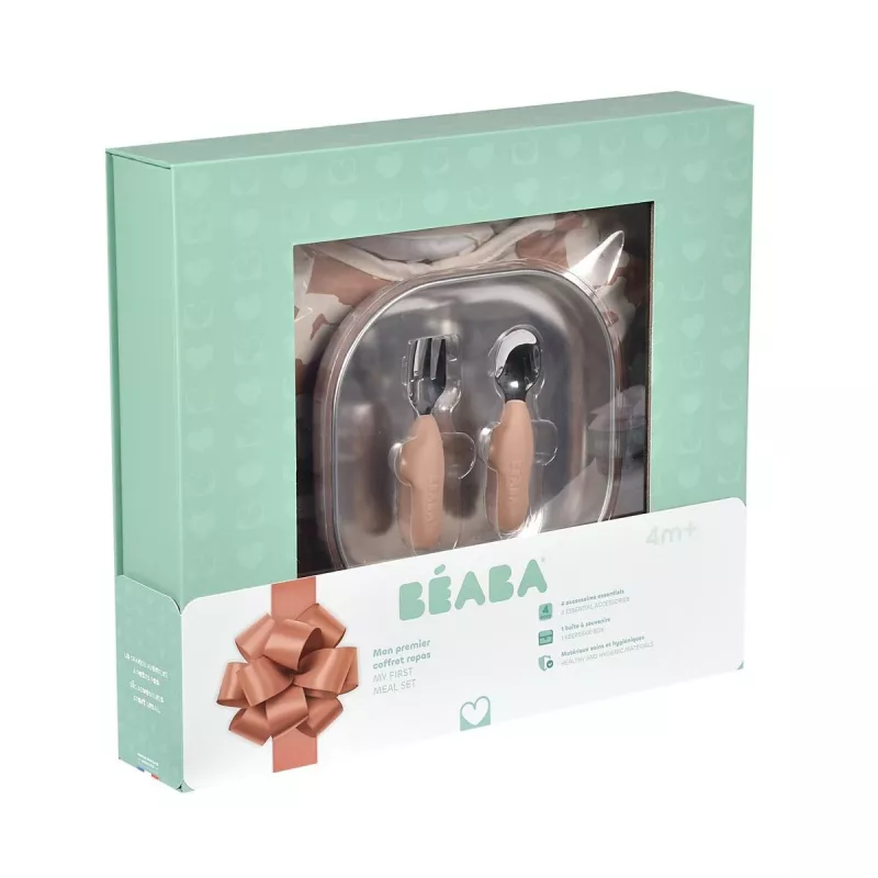 Beaba First Meals 3-in-1 darčeková súprava (tanier, príbor, podbradník) Savannah Bloom