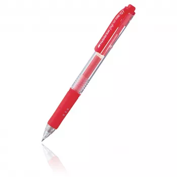 Pentel Hybrid Gel Grip vysúvacie gélové pero - červená náplň - 0,7 mm stredný hrot - priehľadné puzdro - kovový klip