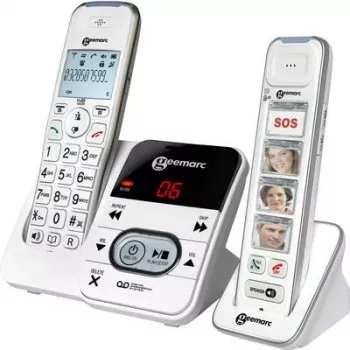 Geemarc PACK Mobility 295 bezdrôtový telefón pre seniorov so záznamníkom, fotografickými tlačidlami, podsvieteným displejom, biela