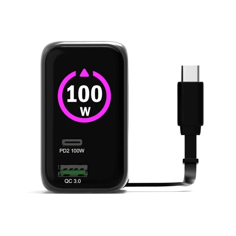 PORT Designs nástenná nabíjačka Type C PD 100W GaN OLED PD 3.0 vyťahovací Type C kábel - EU