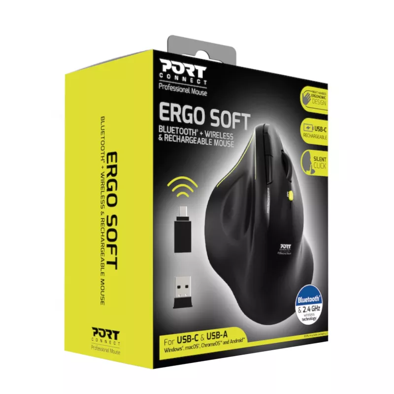 PORT Designs ERGO 2,4 GHz bezdrôtová Bluetooth nabíjateľná myš - 1600 DPI