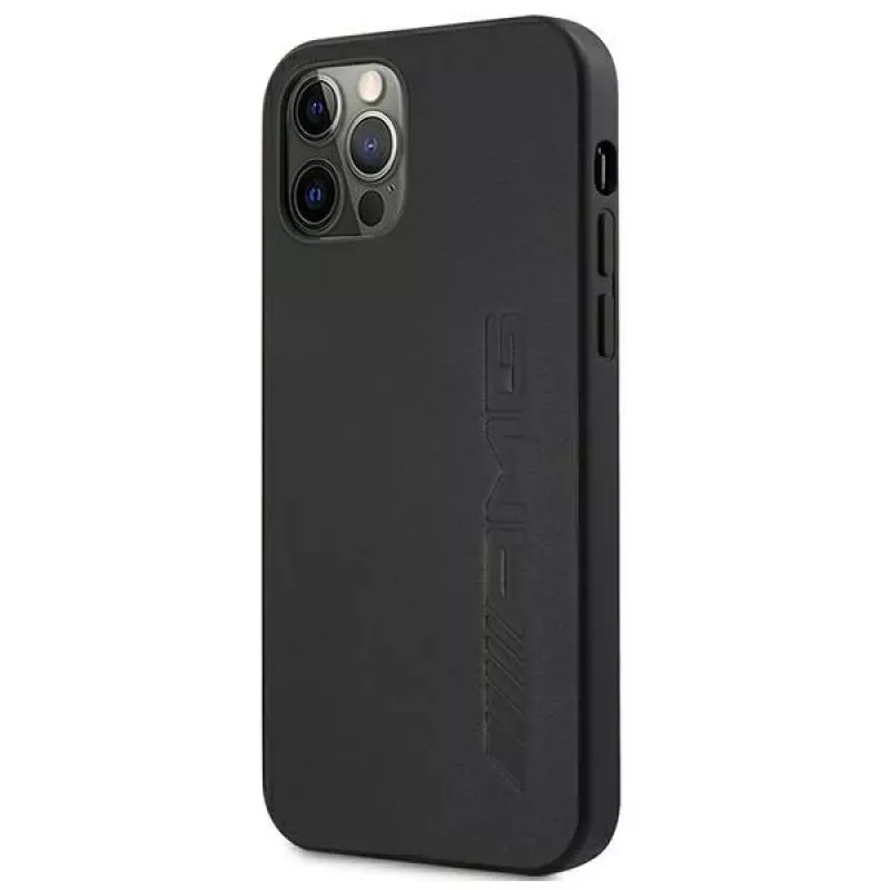 AMG pevné kožené puzdro s razeným vzorom pre Apple iPhone 12 Pro Max 6,7 palca čierne