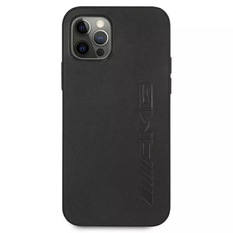AMG pevné kožené puzdro s razeným vzorom pre Apple iPhone 12 Pro Max 6,7 palca čierne