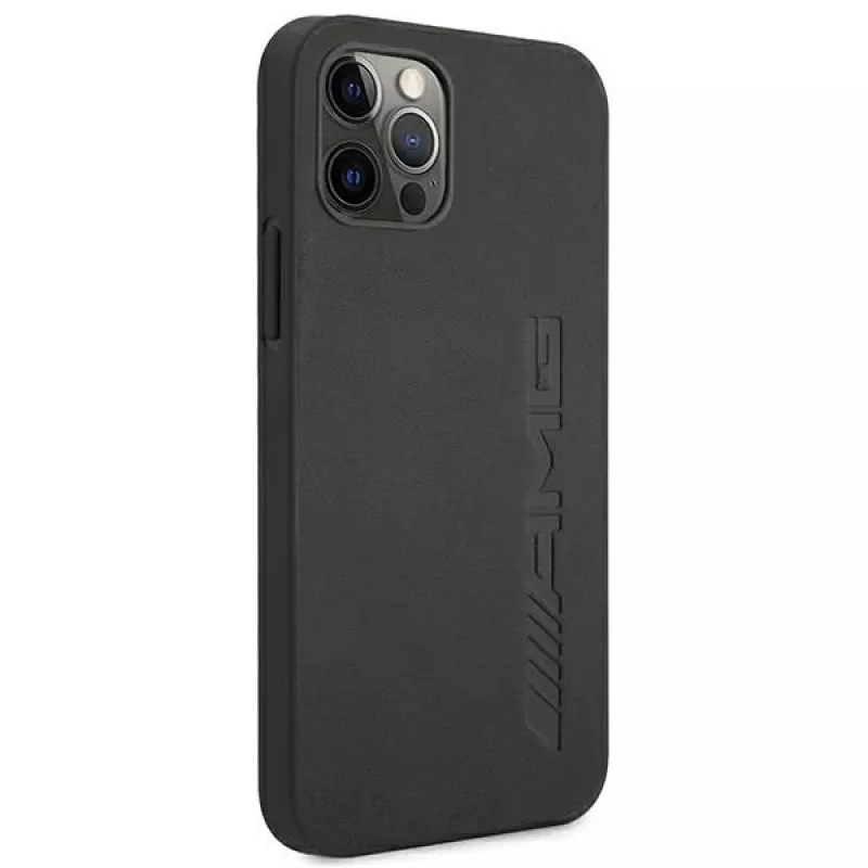 AMG pevné kožené puzdro s razeným vzorom pre Apple iPhone 12 Pro Max 6,7 palca čierne