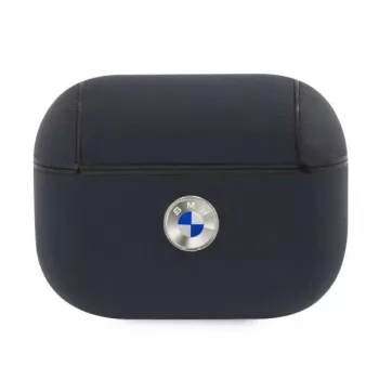 BMW puzdro na AirPods Pro tmavomodré pravá koža strieborné logo