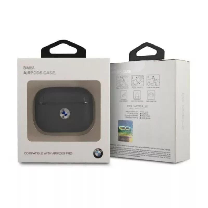 BMW AirPods Pro puzdro tmavomodré z pravej kože strieborné logo