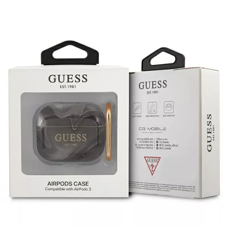 Guess GUA3UNMK puzdro na AirPods 3 čierne Marble Collection