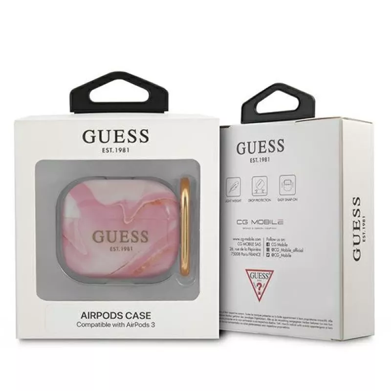 Guess GUA3UNMP puzdro na AirPods 3 ružové Marble Collection