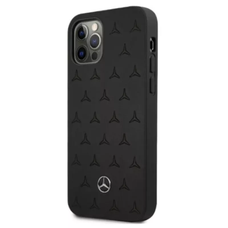 Mercedes-Benz iPhone 12 Pro Max 6,7 palca pevné puzdro koža Stars Pattern čierne