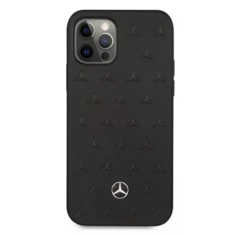 Mercedes-Benz iPhone 12 Pro Max 6,7 palca pevné puzdro koža Stars Pattern čierne
