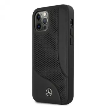 Mercedes-Benz iPhone 12 Pro Max 6,7 palca čierna pevná škrupina koža s perforáciou