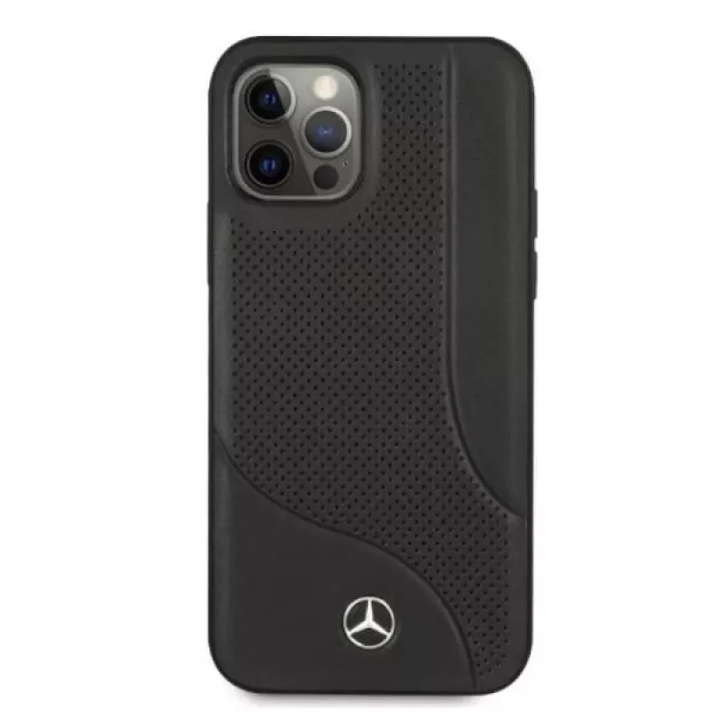 Mercedes-Benz iPhone 12 Pro Max 6,7 palca čierna pevná škrupina koža s perforáciou