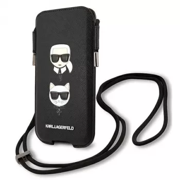 Karl Lagerfeld Ikonik Karl & Choupette Head pevné puzdro pre iPhone 12 / 12 Pro 6,1 palca - čierne