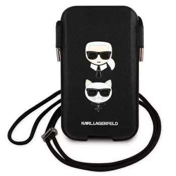 Karl Lagerfeld Ikonik Karl & Choupette Head pevné puzdro pre iPhone 12 / 12 Pro 6,1 palca - čierne
