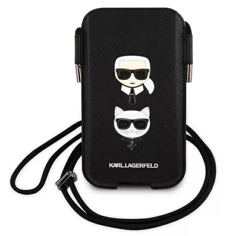 Karl Lagerfeld Ikonik Karl & Choupette Head pevné puzdro pre iPhone 12 / 12 Pro 6,1 palca - čierne