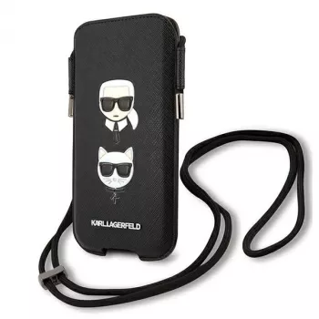Karl Lagerfeld Ikonik Karl & Choupette Head Saffiano pevné puzdro pre Apple iPhone 12 Pro Max 6,7 palca čierne