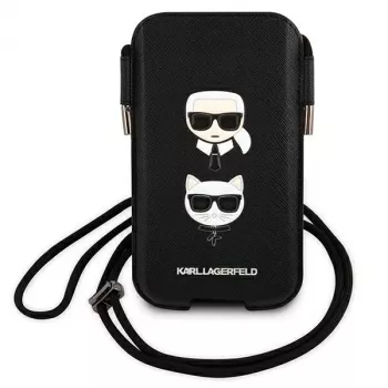 Karl Lagerfeld Ikonik Karl & Choupette Head Saffiano pevné puzdro pre Apple iPhone 12 Pro Max 6,7 palca čierne