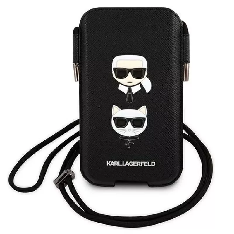 Karl Lagerfeld Ikonik Karl & Choupette Head Saffiano pevné puzdro pre Apple iPhone 12 Pro Max 6,7 palca čierne
