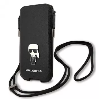 Karl Lagerfeld Saffiano Ikonik Karl pevné puzdro pre iPhone 12/12 Pro 6,1 palca - čierne
