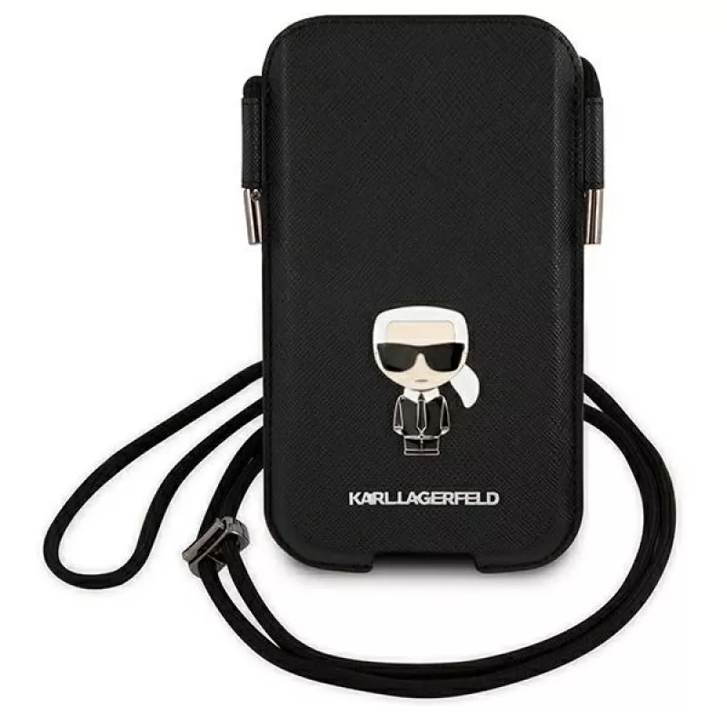 Karl Lagerfeld Saffiano Ikonik Karl pevné puzdro pre iPhone 12/12 Pro 6,1 palca - čierne