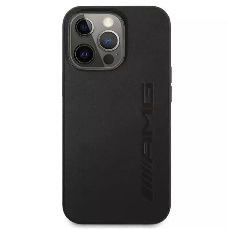 AMG AMHCP13LDOLBK pevné puzdro pre iPhone 13 Pro pravá koža Hot Stamped čierne