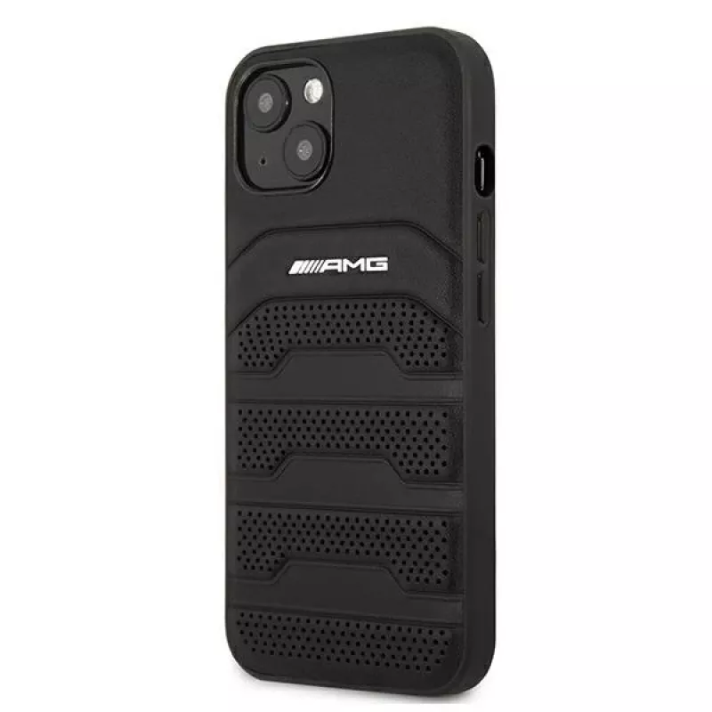 AMG AMHCP13SGSEBK iPhone 13 Mini 5,4 palca pevné puzdro koža čierne s vyrazenými líniami