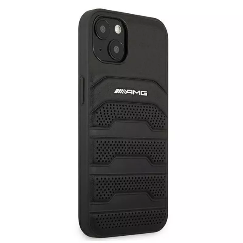AMG AMHCP13SGSEBK iPhone 13 Mini 5,4 palca pevné puzdro koža čierne s vyrazenými líniami