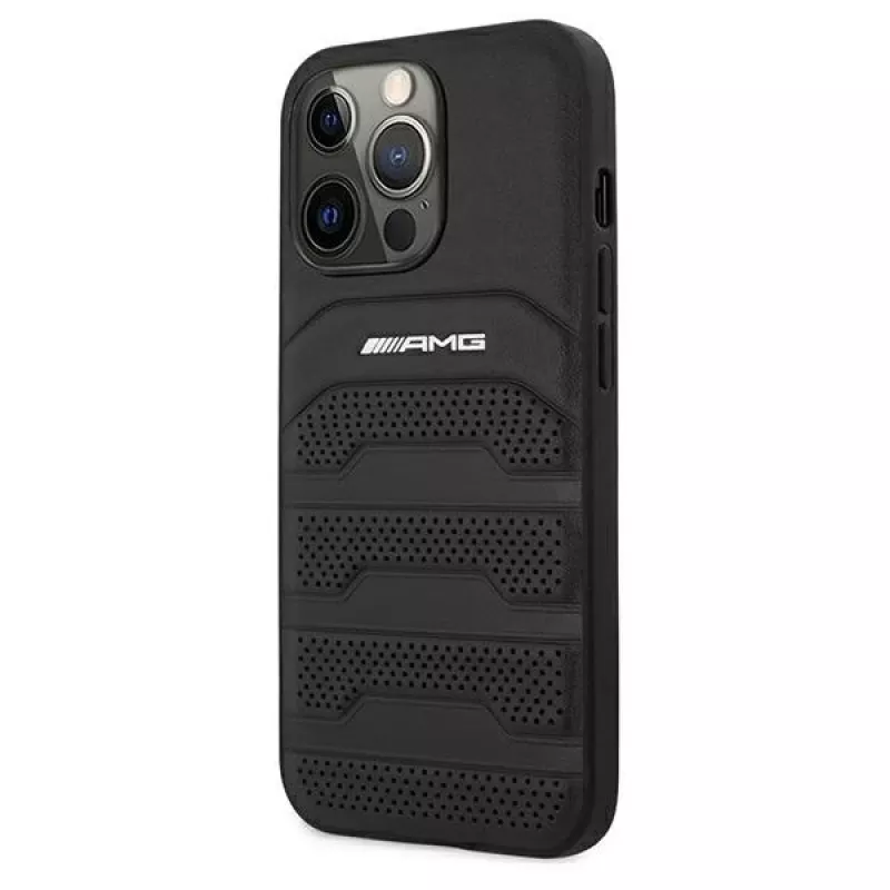 AMG AMHCP13LGSEBK iPhone 13 Pro / 13 6.1 čierne pevné puzdro koža Debossed Lines