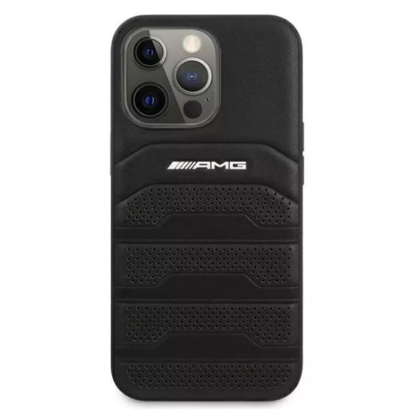 AMG AMHCP13LGSEBK iPhone 13 Pro / 13 6.1 čierne pevné puzdro koža Debossed Lines
